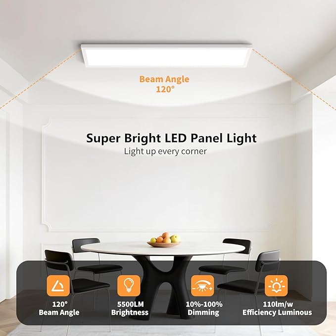 AIKVSXER 36 Pack 1x4 LED Flat Panel Light, 50W 5500LM Surface Mount Ceiling Fixture, 3CCT (3000K/4000K/5000K), Ultra-Thin 48In, 10-100% Triac Dimmable for Kitchen, Garage, Office, Basement