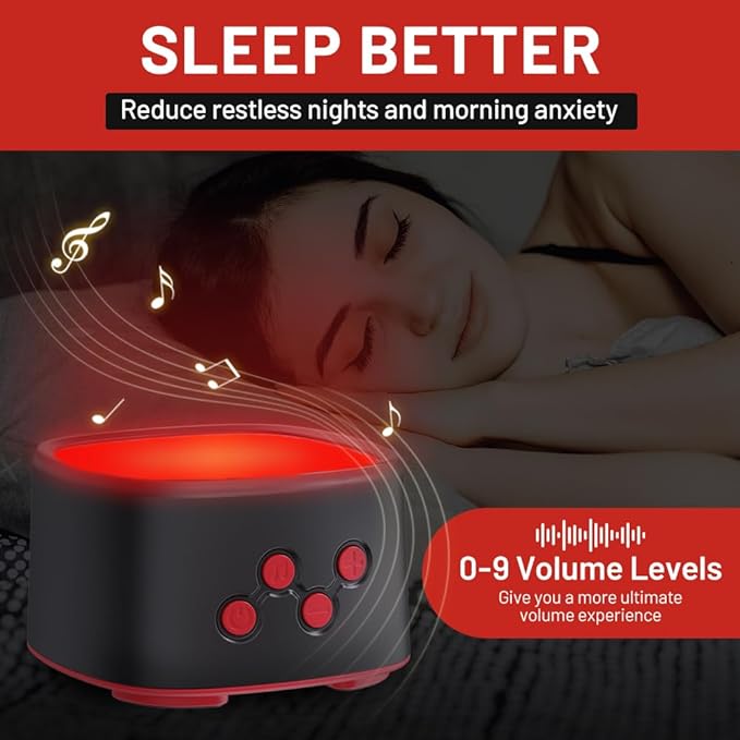 Red Light Sleep, White Noise Red Light for Sleep, 630-660nm Night, Multiple Brightness Options, Lamp Backed by Science for Adults & Kids Bedroom