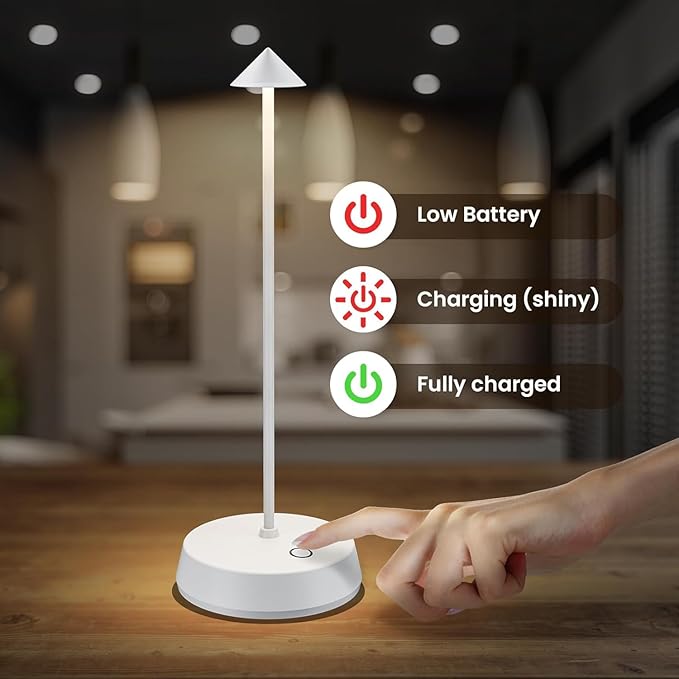 Cordless Table Lamp Rechargeable LED Battery Operated 6000mAh Touch Dimmable Small Lamp Outdoor Waterproof Portable Wireless Desk Light for Dining Restaurant Bar Indoor/Outdoor Use (White-2PC)