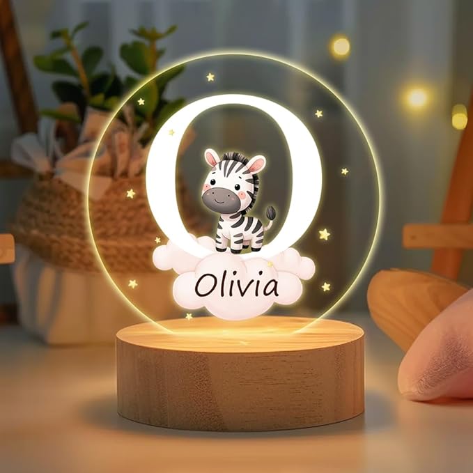 Personalized LED Night Light - Star Cloud Forest Animal Theme with Wooden Base