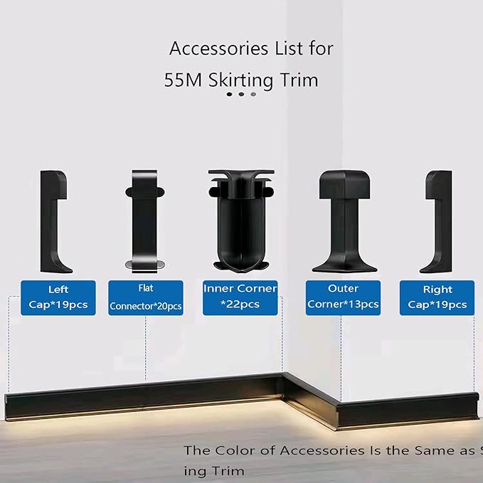 LED Aluminium Metal Baseboard Trim, Matte Grey 22Pcs 50mm x 2500mm 1.97" x 8.2' Total 180.4 ft LED Light Aluminum Wall Base Board Cover Molding Skirting Trim, Embedded Installation Downlight
