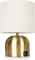 Table Lamp for Bedroom, Bedside Lamps for Nightstand, Minimalist Night Stand Light Lamp with Type-C and USB Ports, Modern Desk Table Lamp for Bedroom, Living Room, Dining Room, Office (Gold)