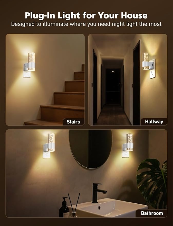 Night Lights Plug into Wall, Dimmable LED Night Light with Dusk to Dawn Sensor, Plug in Night Light Brightness Adjustable, 2 Pack 3000K Acrylic Nightlight for Bathroom Hallway