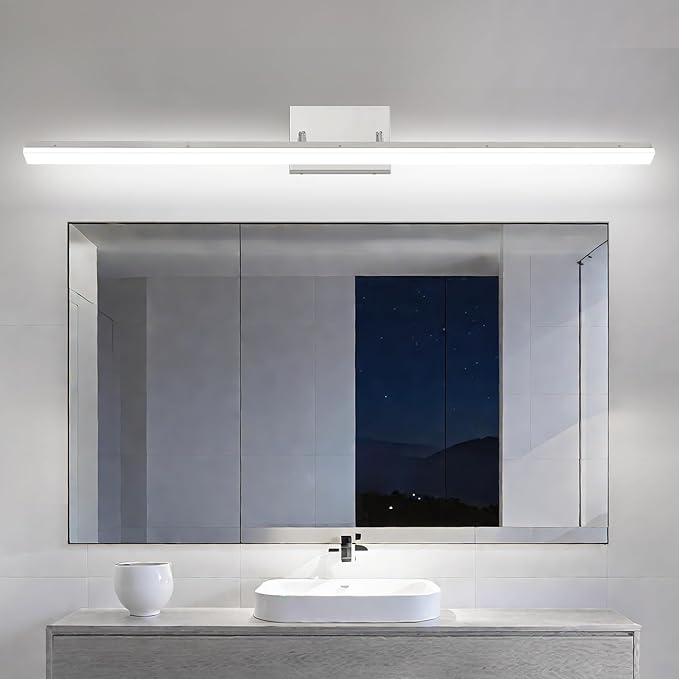 48 inch LED Modern Bathroom Vanity Lighting Fixtures Over Mirror, Brushed Nickel Adjustable Makeup Vanity Light Bar Dimmable 46W 5000K Cool White