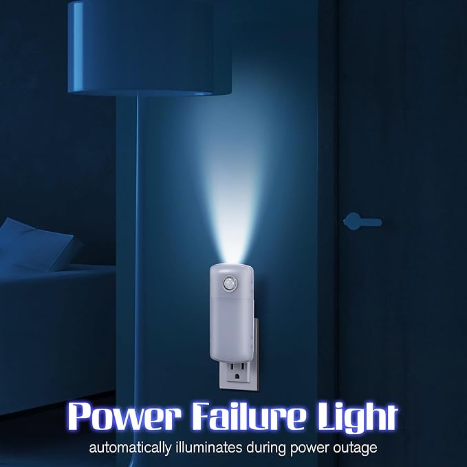 Enhon Emergency Power Failure Night Lights, 5-in-1 Multi Color LED Light, Rechargeable Flashlight with Foldable Plug, Automatic On Off Motion Sensor for Bedrooms, Hallways, Black Outs (2 Pack)