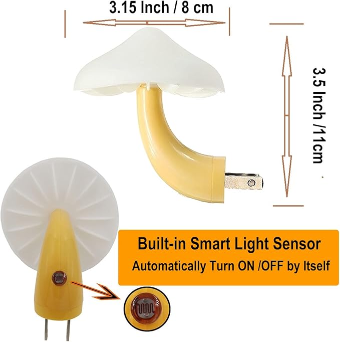 AUSAYE 3 Pack Sensor LED Night Light Plug in Lamp Mushroom Night Light for Adults Kids NightLight Bedroom,Bathroom,Toilet,Hallway,Stairs,Kitchen,Basement Green