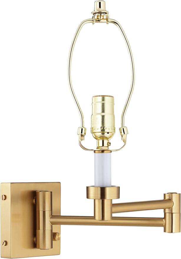 Barnes and Ivy Alta Swing Arm Wall Mounted Lamp Warm Antique Brass Plug-in Light Fixture Dimmable White Fabric Bell Shade for Bedroom Bedside House Reading Living Room Home Hallway Dining