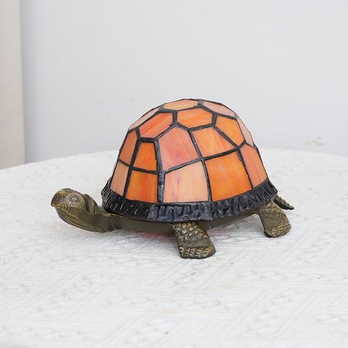 Orange Turtle Lamp Tiffany Bedside Table Lamp Retro Decor Art Nightstand Light Unique Small Night Light Esthetic Cute Kids Girls Vintage Desk Lamp