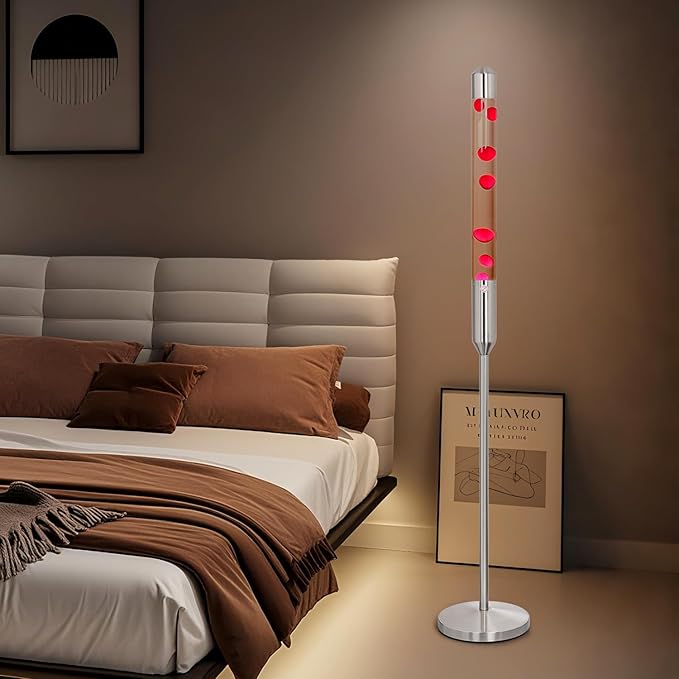 59-Inch Liquid Motion Lamp,Magma Lamp, Mood Relaxation Light，Suitable for Home Decoration, Living Room, Office, Bedroom, café (59 inch Clear Water red Wax/Silver)