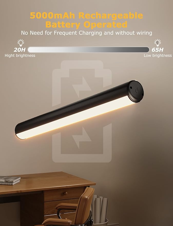 16in Wireless Picture Light with Remote, Battery Operated Picture Lights for Wall 5000mAh, 3 Color Modes and Dimmable LED Art Lighting with Timer for Painting, Frame, Gallery, Bedroom (Black-1Pack)