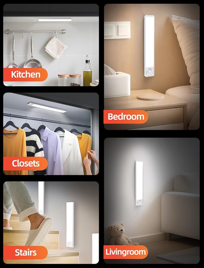 Under Cabinet Motion Sensor Lighting: Dimmable Rechargeable Lights Indoor - Battery Operated Lights - Undercabinet Wireless Closet Light Magnetic Led Light for Kitchen Home Bathroom Counter 5 Pack