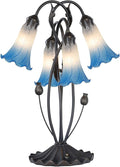 Bieye L10854 Lily Flower Blown Glass Accent Table Lamp for Living Room Bedroom Decoration (4-Light, Blue)