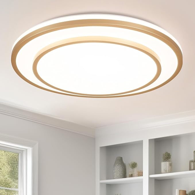 20" LED Flush Mount Ceiling Light Fixture 5CCT, Gold Light Fixture Ceiling Mount 36W, Dimmable Overhead Modern Close to Ceiling Light Fixtures for Living Room, Foyer, Kitchen, Bedroom