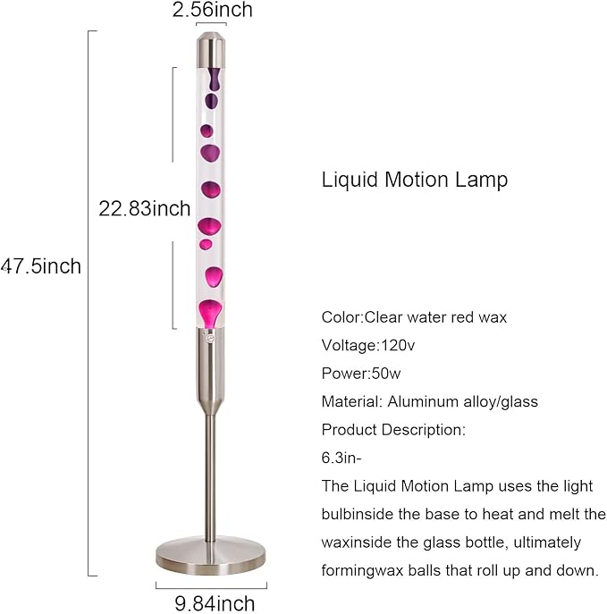 47.5-Inch Liquid Motion Lamp,Magma Lamp, Mood Relaxation Light，Suitable for Home Decoration, Living Room, Office, Bedroom, café (47.5in Clear Water Purple Wax/Silver)