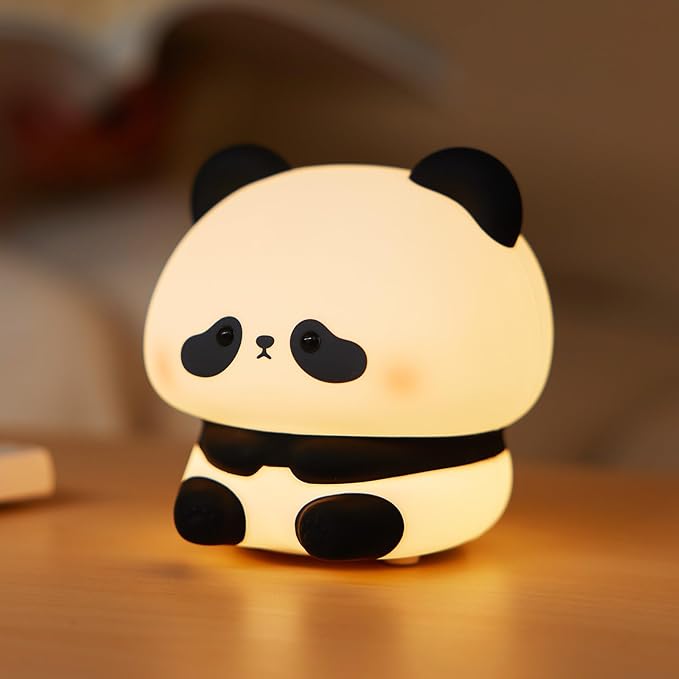VTIGER Panda Night Light, LED Squishy Cute Lamp, Night Light for Kids, Silicone Panda Light, Dimmable Girls Baby Bedroom Nightlight, Rechargeable Touch Lamp for Breastfeeding Nursery Decor (TT)