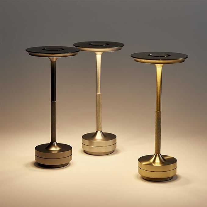 Cordless Rechargeable LED Table Lamp, 11.5 inches Modern Portable Desk Lamps 3 Colors Adjustable Brightness, 2600 mAh Battery Powered Table Light for Bar Restaurant Dining Golden 2Pcs