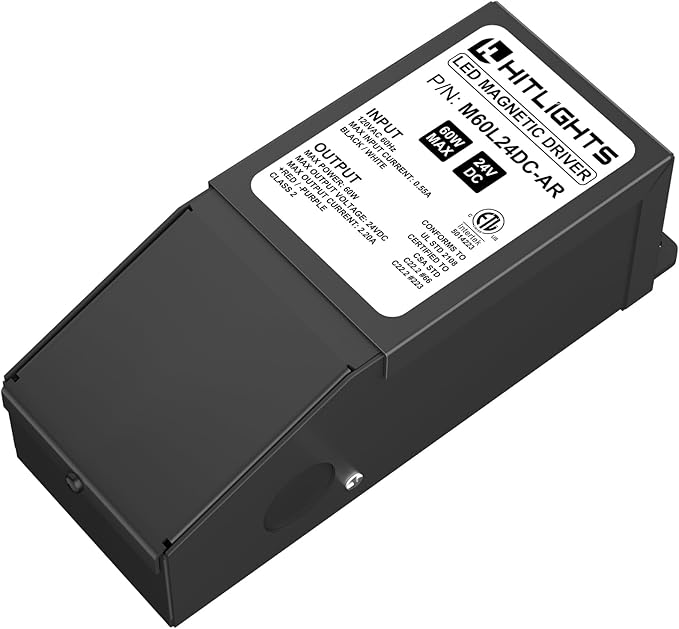 HitLights Dimmable LED Driver Transformer 24V 60W, Magnetic Power Supply 120VAC to 24VDC, Compatible with Lutron and Leviton Dimmers, for LED Strip Lights, Kitchen, Cabinet, Class 2, ETL Listed