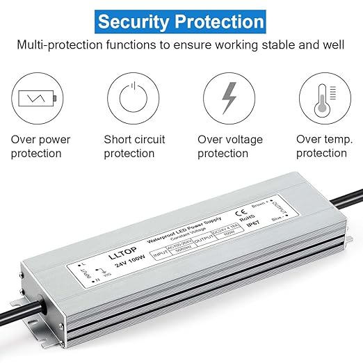 LED Driver 100 Watts 100-264V AC to 24V DC 4.16A Power Supply Waterproof Low Voltage Transformer Ultra Thin Converter for Indoor Outdoor LED Lights