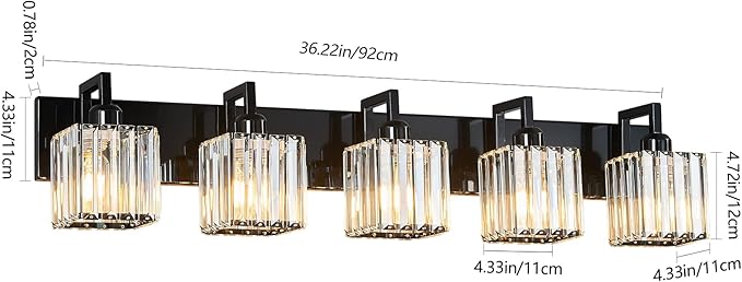 Modern Bathroom Vanity Light 5-Lights Plating Black Vanity Light Crystal Wall Light Bathroom Light Fixtures