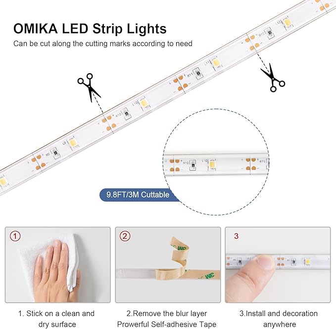 OMIKA 16.5ft 150LEDs Outdoor Battery Powered LED Strip Lights, 2700K-6000K Dimmable USB & Battery Powered LED Strip Lights with Remote, Timer,Waterproof, Cuttable for Kitchen,Deck,Roof,Garden,Pool