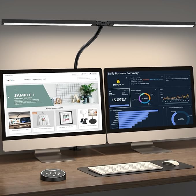 Led Desk Lamp for Office Home - Eye Caring Architect lamp with Clamp,Dual Screen Computer Monitor Work Smart Light: 24W 5 Color Flexible Adjustable Lighting Table Lamp for Study Drafting