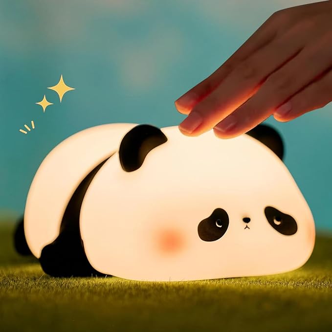 Lying Flat Panda Night Light, LED Squishy lamp, Cute Light Up Panda, Silicone Dimmable Nursery Nightlight, Rechargeable Bedside Touch Lamp for Breastfeeding