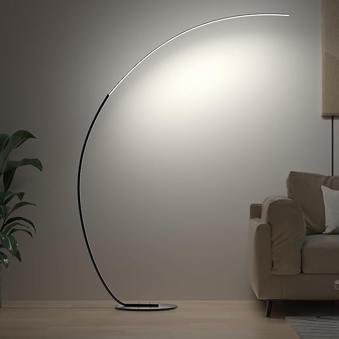 Adjustable White Light Modern 69.99 inch Arched Standing Reading Floor Lamp with Remote - Dimmable Black Led Curved Light for Bedroom and Reading Room