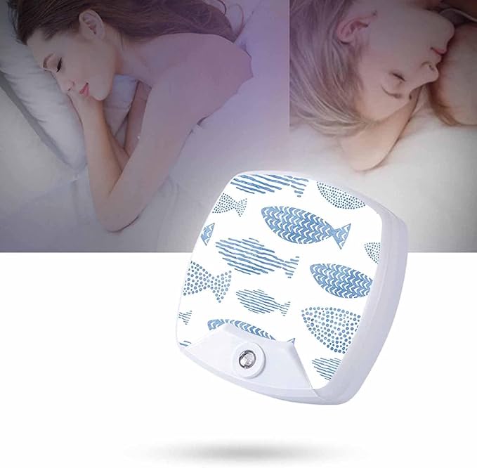 LED Square Night Light,Watercolor Fish LED Night Light Plug into Wall with Dusk to Dawn Light Sensor White Energy Efficient Nightlight for Bedroom Bathroom Hallway Living Room Kitchen