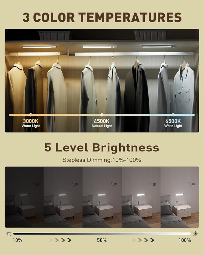 12in Under Cabinet Lighting Wireless, 300LM Led Light for Closet Lights Motion Sensored, USB - C Rechargeable Under Cabinet Lights with Remote, Magnetic Light Bar Kitchen, 3 Colors, 3 Pack
