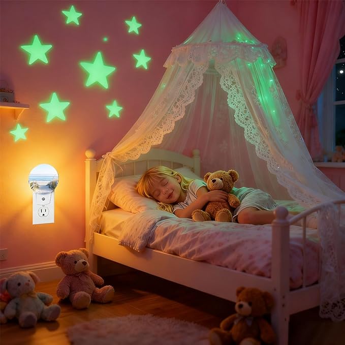 Plug-in Beach Night Light Wooden Fencing Sandy Path Night Lights Plug into Wall with Auto on/Off Sensor, 0.5W LED Nightlight for Bedroom Bathroom Kitchen Hallway