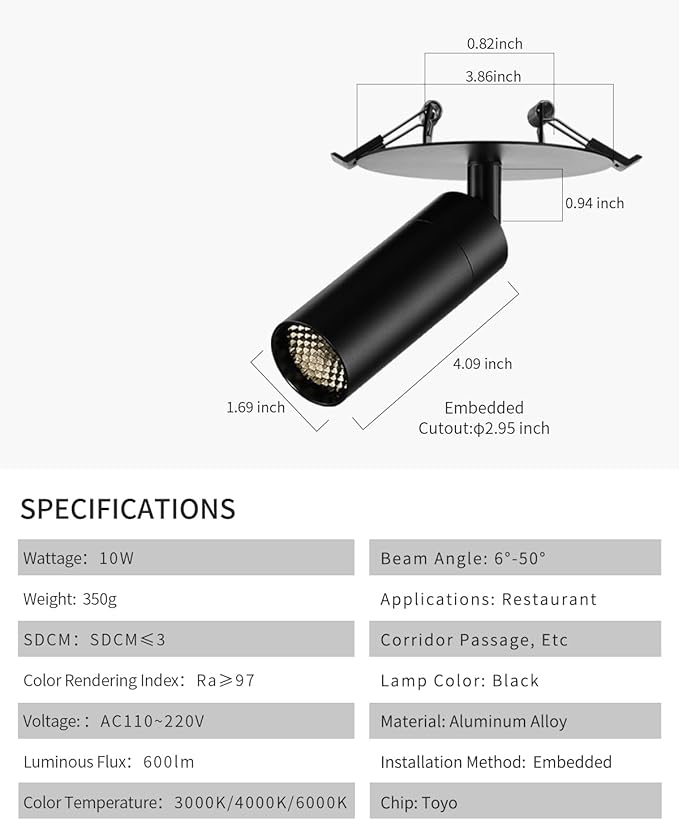Light Fixtures, Modern LED Ceiling Spotlight, 10W Zoom Track Spotlight, Adjustable Angle for Versatile Indoor Accent Lighting in Restaurant, Cafeterias, Corridors...