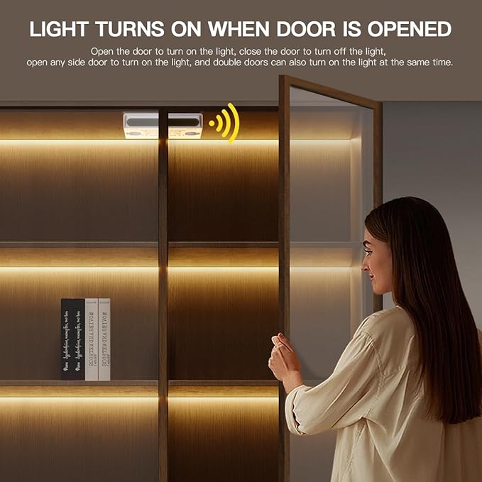 Cabinet Light 6-in-1 COB LED Strip, Dual Door Sensor, Adhesive & Cuttable for Wine, Shoe, Wardrobe, Display
