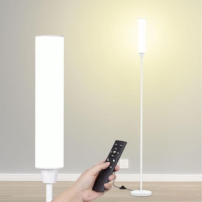 Floor Lamp with Remote Control,Bright Floor Lamps for Living Room/Bedroom/Office, Stepless Adjustable 3000K-6000K Colors and 10-100% Brightness,Standing Light with Foot Switch (White)