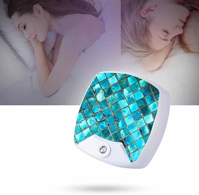LED Square Night Light,Square Bright Glass Mosaic LED Night Light Plug into Wall with Dusk to Dawn Light Sensor White Energy Efficient Nightlight for Bedroom Hallway Living Room Kitchen