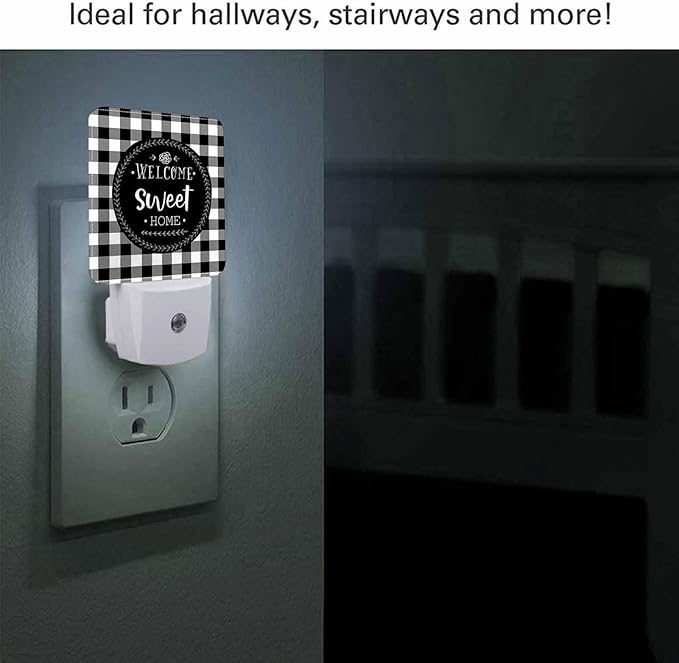 LED Night Light,Welcome Sweet Home Wreath LED Night Light Plug into Wall with Dusk to Dawn Light Sensor White Energy Efficient Nightlight for Bedroom Bathroom Hallway Living Room Kitchen