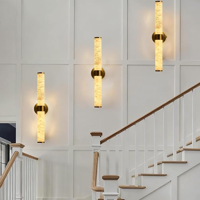 Alabaster Wall Sconce, 20.6" Gold Wall Sconce, Brass Alabaster Single Sconces, Gold Modern Bathroom Sconces, Indoor Wall Lighting for Living Room, Bedroom, Hallway, Staircase
