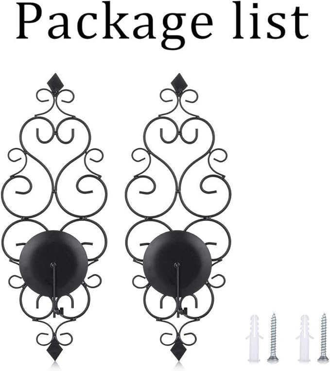 Sziqiqi Iron Wall Candle Sconce Holder Set of 2 Hanging Wall Mounted Pillar Candle Sconces Holder, Wall Sconces Decor for Bedroom Dining Room (Black)