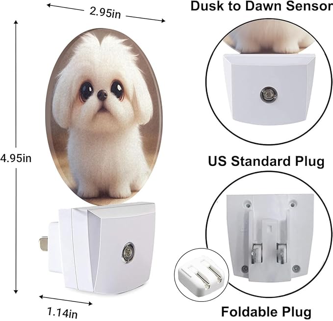 Plug-in Cute Dog Night Light Puppy with Big Eyes Night Lights Plug into Wall with Auto on/Off Sensor, 0.5W LED Nightlight for Bedroom Bathroom Kitchen Hallway