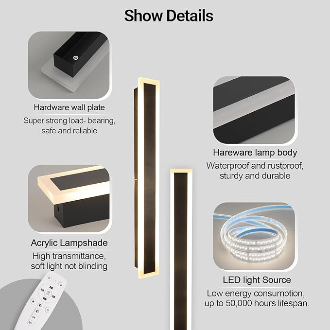 2 Pack 31.5In Outdoor Sconces Black Modern Wall Light Exterior Wall Light Fixtures for House 3CCT Dimmable LED Long Outside Light Fixture for Garage, Patio, Porch, Stairway