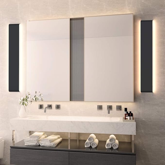 Aipsun 30W/32.6in Modern Black Vanity Light Indoor Modern Rectangular LED Wall Mount Light Up and Down Vanity Light for Bathroom Lighting Fixtures Warm Light 3000K