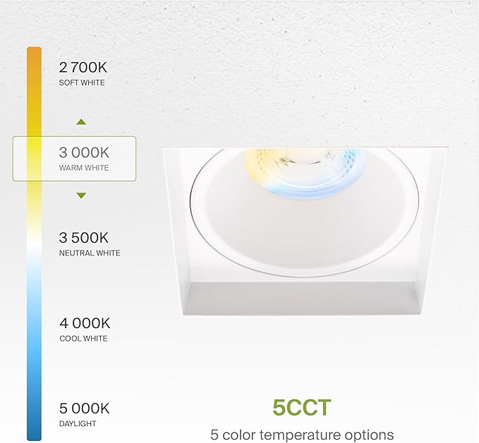 ASD Trimless 2 Inch LED Recessed Lighting, 15W 120V Commercial Square Downlight, Canless Dimmable Lights for Ceiling with J-Box, 5 CCT 2700K-5000K, CRI 90+, IC Rated, ETL Energy Star White, 18 Pack