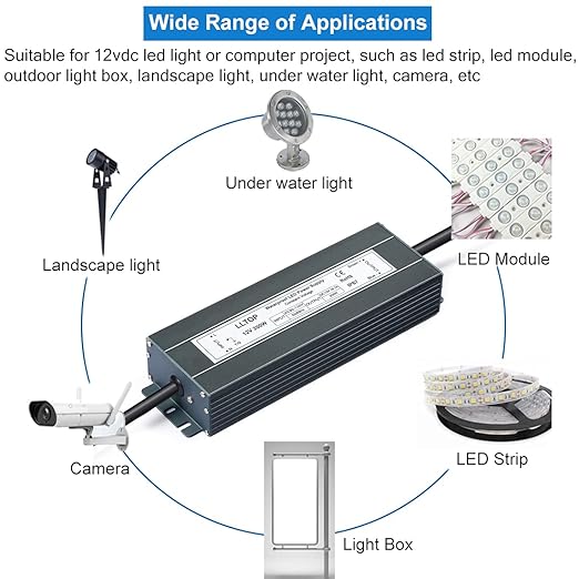 Low Voltage Transformer 200 Watts Waterproof IP67 Power Supply 90-130V AC to 12V DC 16.7A LED Driver Converter Power Adapter for Indoor Outdoor LED Lights
