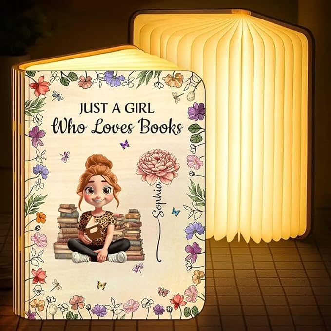 Personalized Book Lamp - Reading Lover Gift, Literary Décor Light, Cozy Night Lamp for Book Enthusiasts, Inspirational Desk Accent, Unique Collector’s Display - Just A Girl Who Love Reading
