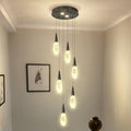 Modern Crystal Chandelier 6-Lights Pendant Chandeliers for Staircase Black Kitchen Pendant Light Fixture Hanging Lighting for Dining Room Living Room Bedroom Entryway