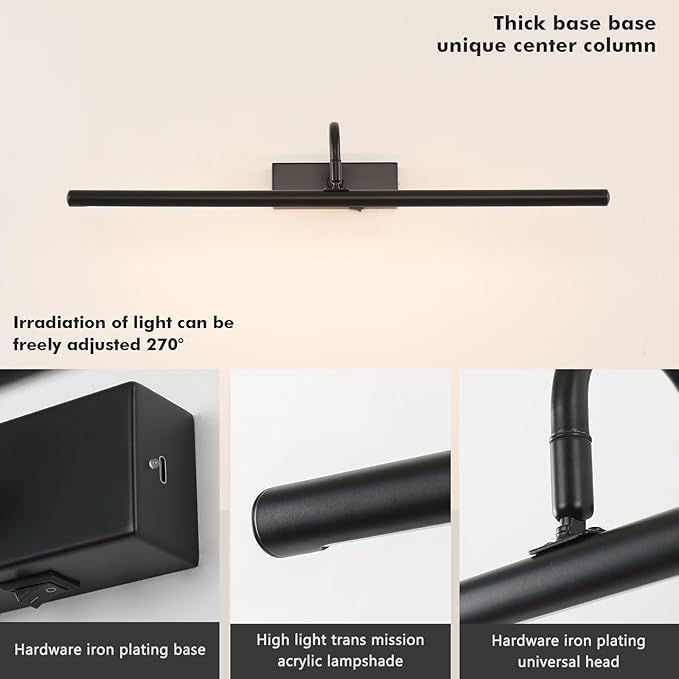 Picture Light,5000mAh Picture Lights for Wall with Remote,24 inch Art Light for Paintings, Gallery Lighting for Photo,Mirror,Artwork Frame,Portrait(Black)