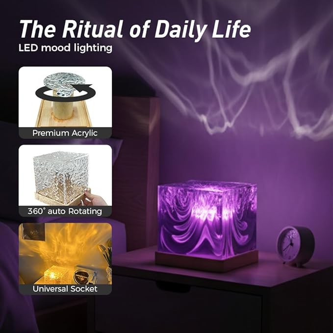 Aurora Borealis Night Light Projector, 16 Colors Rotating Water Ripple Northern Lights with Remote Control, Rechargeable Ocean Wave Projector for Bedroom Decor (Bluetooth Speaker)