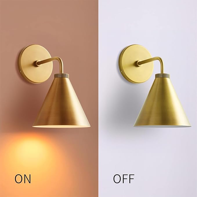 Retro Industrial Metal Cone Sconce Light - Vintage Inspired Modern Gold Wall Sconce with Metal Shade, Wall Mount Lighting for Bedroom, Hallway, Living Room (10.5“W x 10.5" L x 12.5" H Gold)