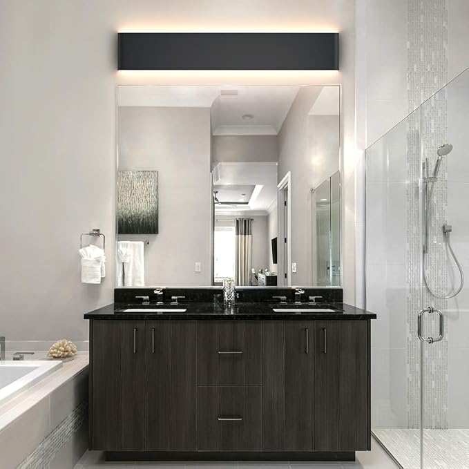 Aipsun 30W/32.6in Modern Black Vanity Light Indoor Modern Rectangular LED Wall Mount Light Up and Down Vanity Light for Bathroom Lighting Fixtures Warm Light 3000K