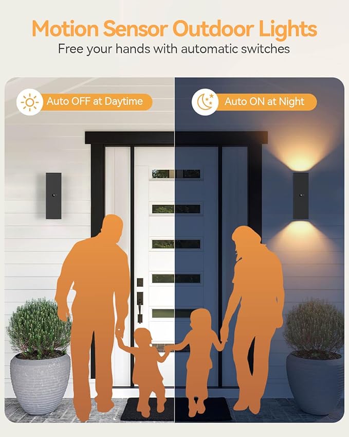 KIZON Motion Sensor Outdoor Lights 2 Pack, Dusk to Dawn Outdoor Lighting Porch Lights, Matte Black Exterior Lighting Fixtures with E26 Base, Waterproof Motion Detector Lights for Outside