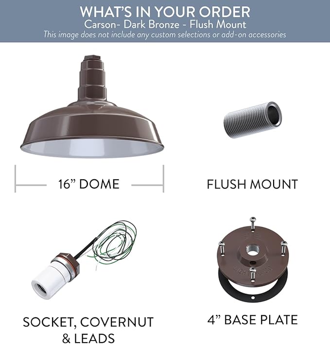 Steel Lighting Co. Carson Barn Light | Ceiling Mounted Pendant | 16 inch Dome | Flush Mount | Industrial Style Steel Light Made in America | Dark Bronze Exterior/White Interior